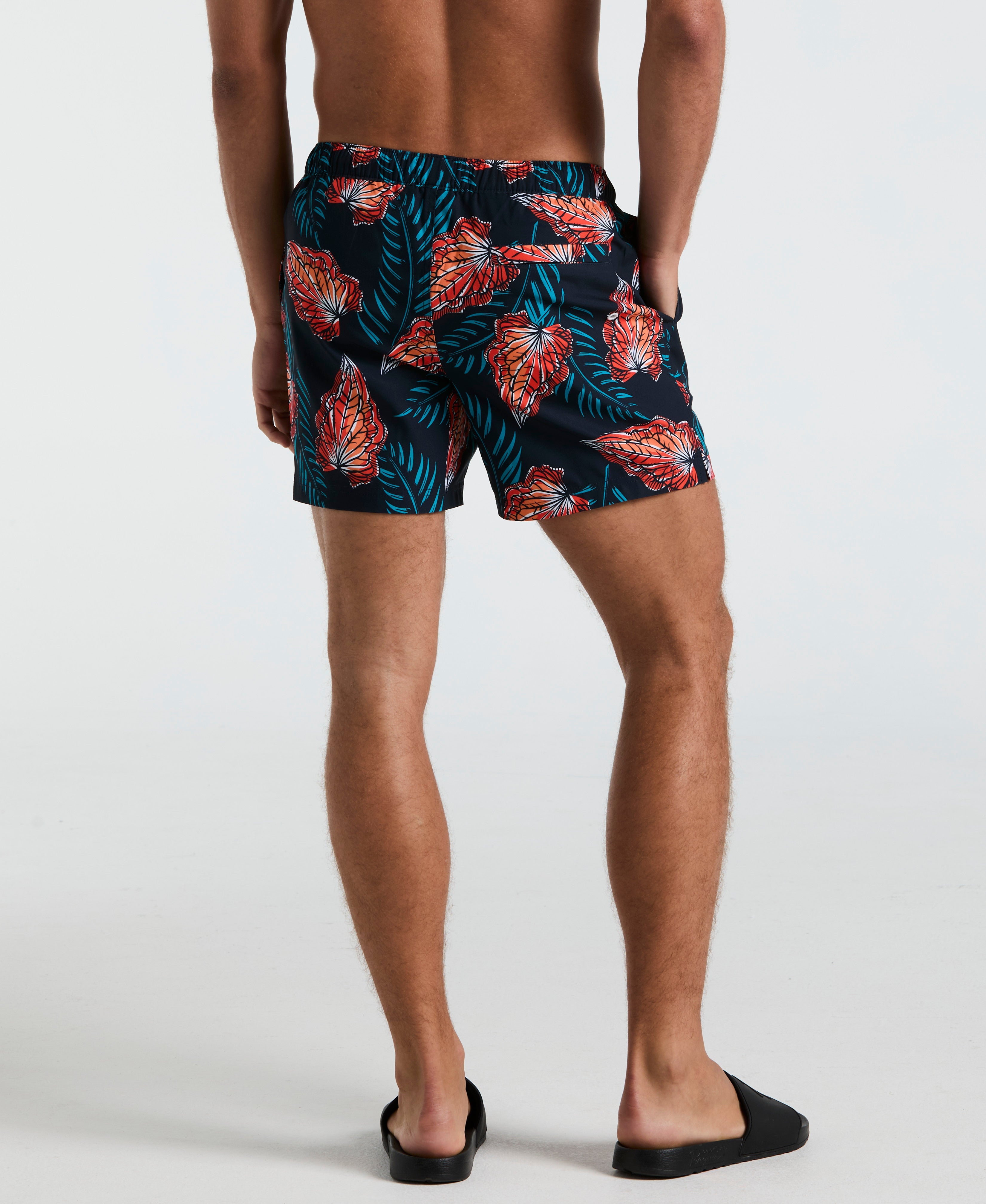 5" All-Over Leaves Print Swim Short